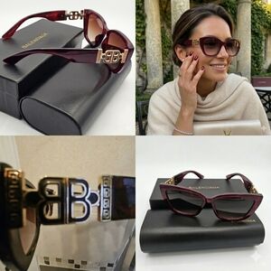 🔥NWT✨BALENCIAGA✨ Authentic BURGUNDY Sunglasses with Gold Detail